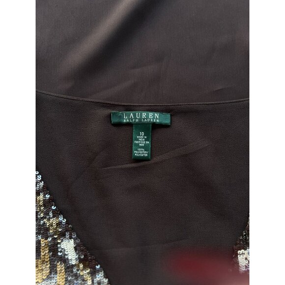 NEW Lauren Ralph Lauren 10 V-neck Spangle Sequins Blouse Tank Top Brown Lined - Picture 7 of 9
